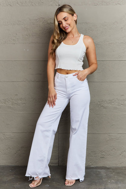 RISEN Raelene High Waist Wide Leg Jeans in White