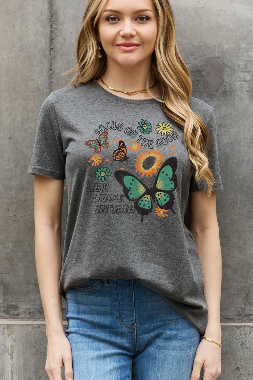 Simply Love FOCUS ON THE GOOD LET LOVE SHINE Graphic Cotton Tee