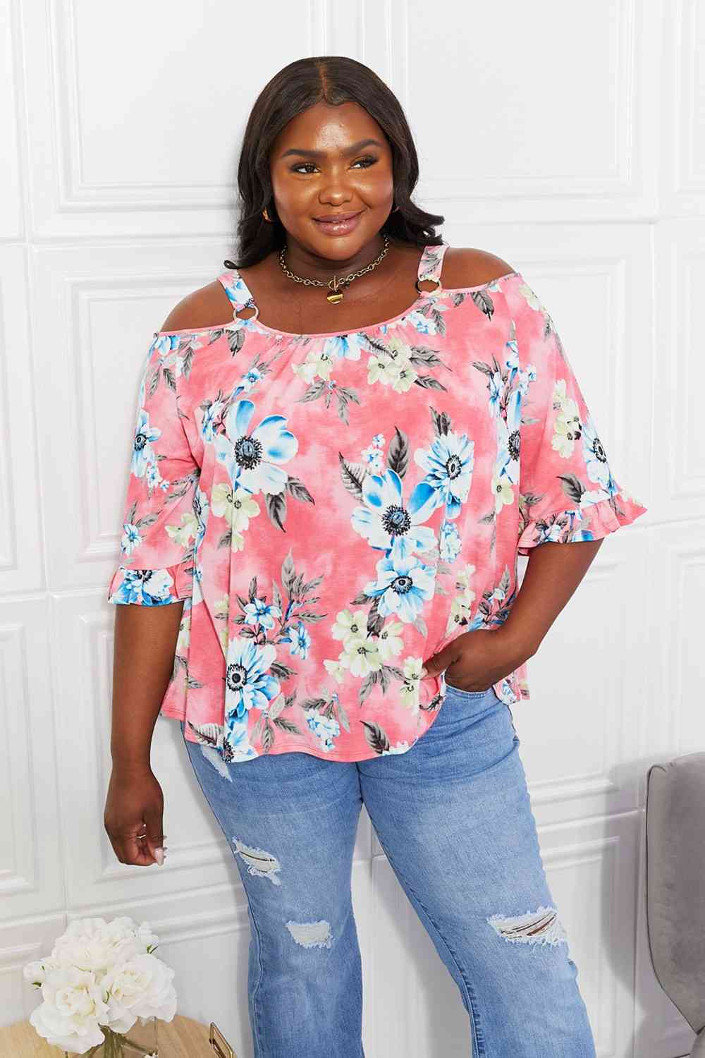 Sew In Love Fresh Take  Floral Cold-Shoulder Top