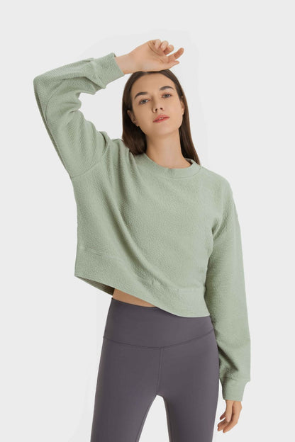 Textured Dropped Shoulder Sports Top Trendsi