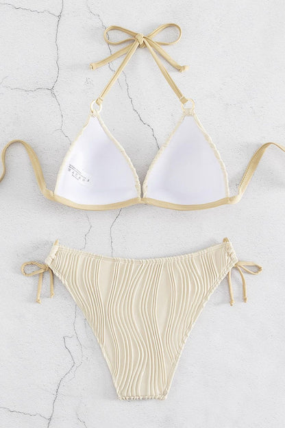 Textured Halter Neck Bikini Set Trendsi