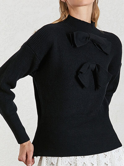 Bow Mock Neck Lantern Sleeve Sweater