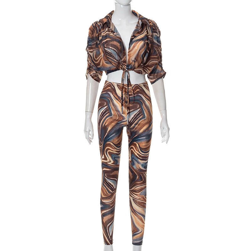 2 Piece Set Abstract Print Sheer Mesh Outfits Lola’s Hidden Gem