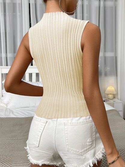 Mock Neck Ribbed Knit Tank Trendsi