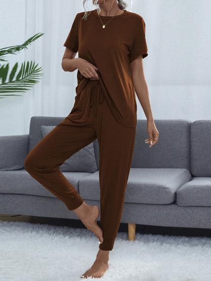 Round Neck Top and Pants Lounge Set