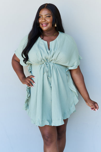 Ninexis Out Of Time Ruffle Hem Dress with Drawstring Waistband - Light Sage