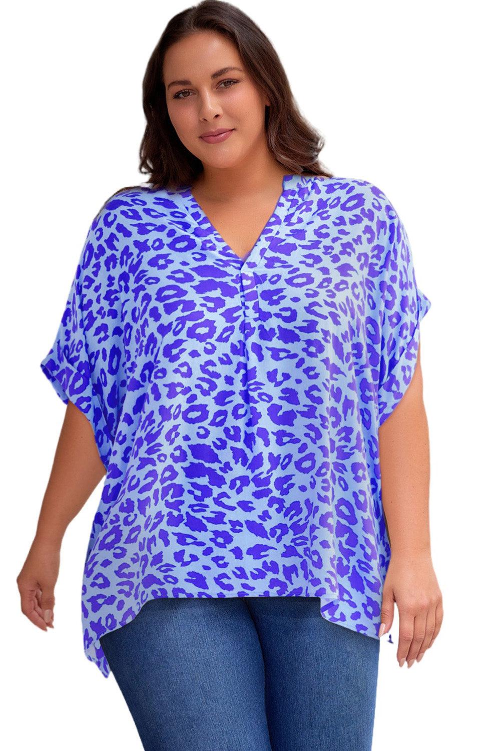 Gem Plus+ Printed Notched Neck Half Sleeve Top