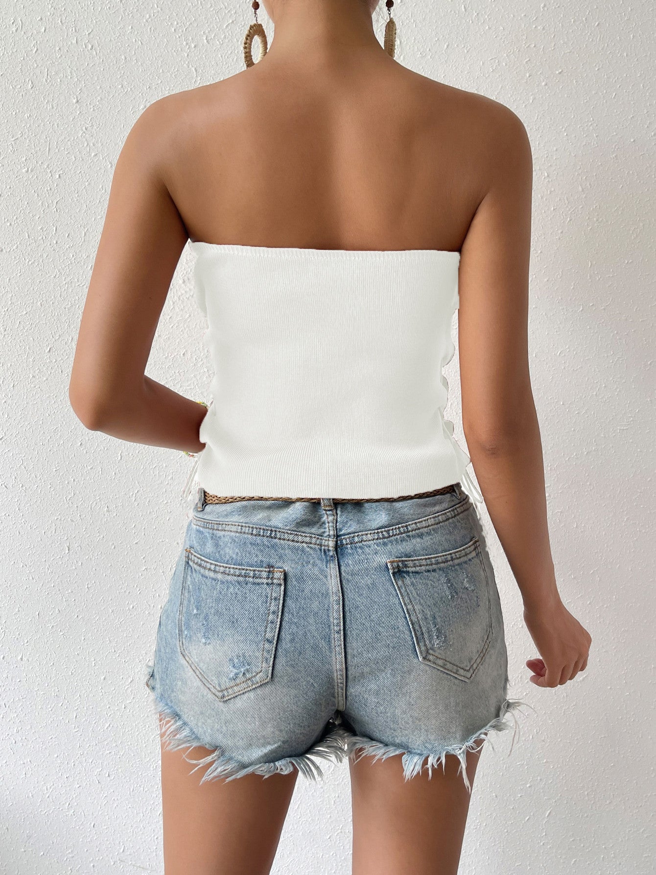 Seam Detail Lace-Up Tube Top Trendsi