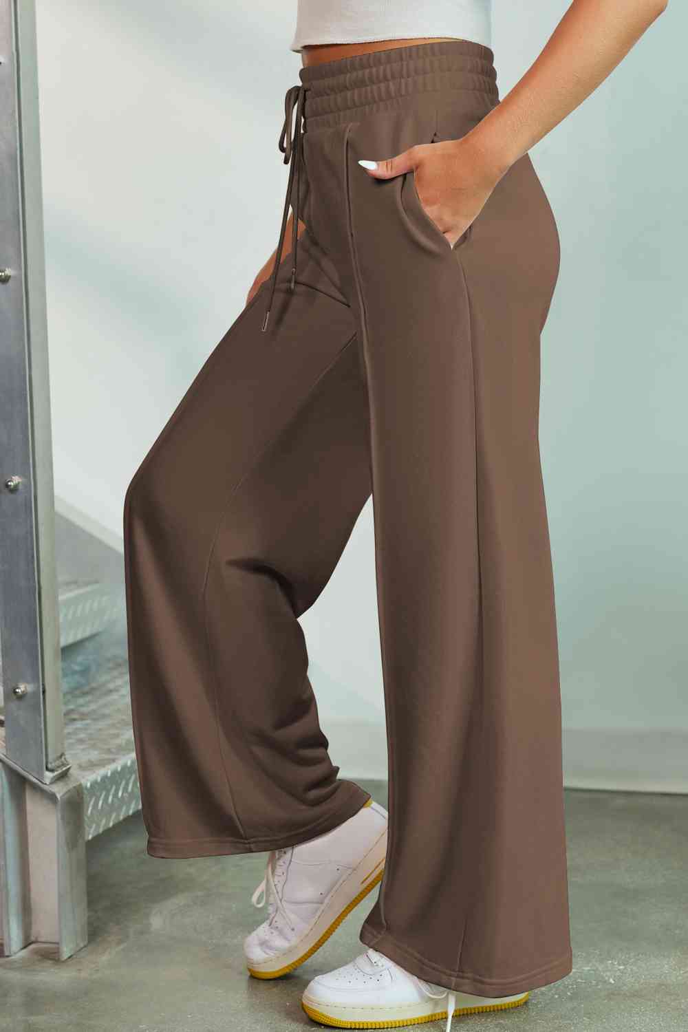 Drawstring Wide Leg Pants with Pockets