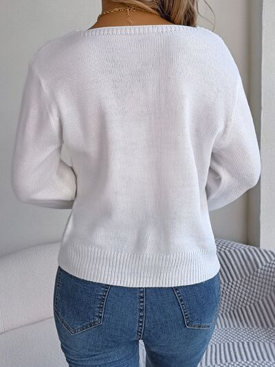 Cable-Knit Square Neck Long Sleeve Sweater