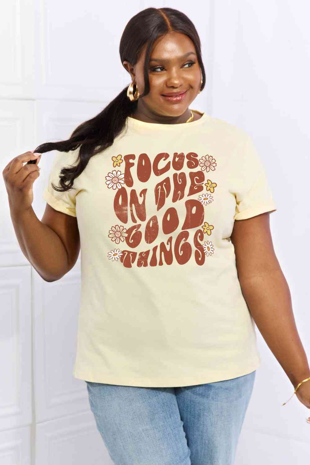 Simply Love FOCUS ON THE GOOD THINGS Graphic Cotton Tee