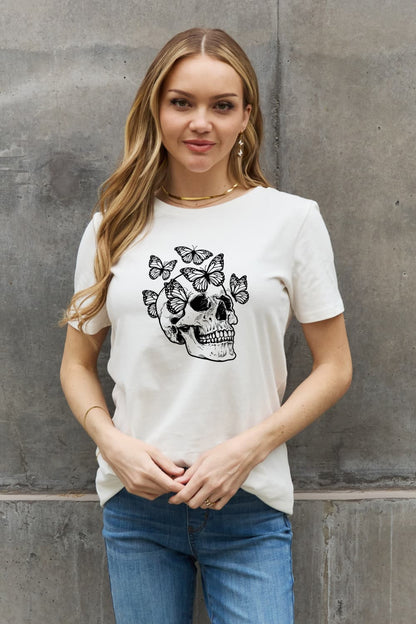 Simply Love Butterfly Skull Graphic Cotton Tee Trendsi