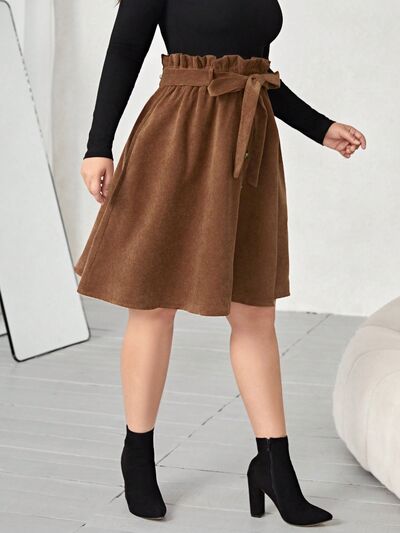 Plus+ Tied Decorative Button Paperbag Waist Skirt