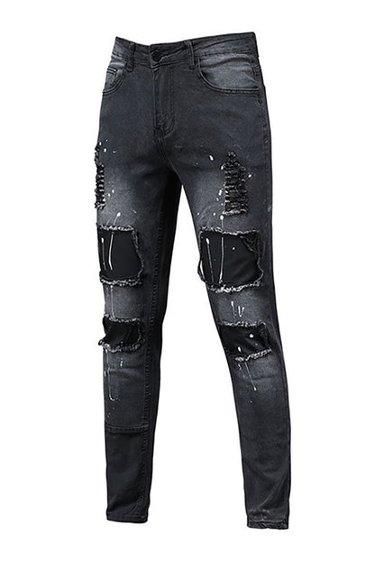 Men's Fashion Mid Waist Ripped Slim Jeans kakaclo