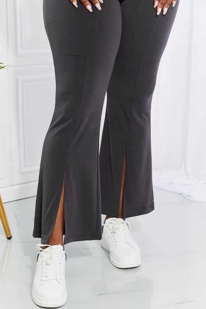 Gem Size First Class High Rise Slit Flare Pants Trendsi