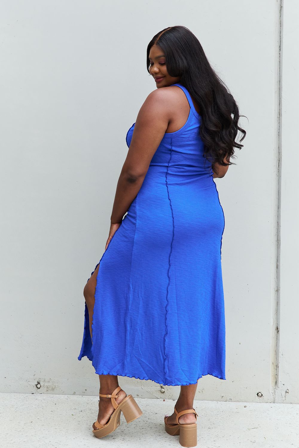 Culture Code Look At Me Notch Neck Maxi Dress with Slit in Cobalt Blue