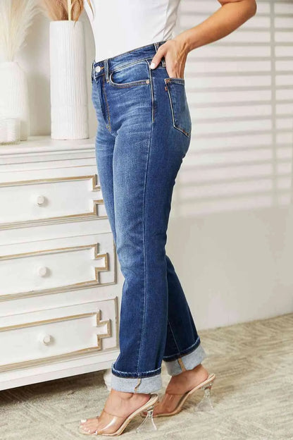 Judy Blue High Waist Contrast Wash Thermal Straight Jeans