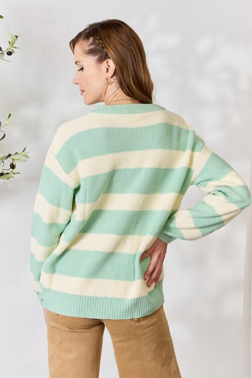 Sew In Love Contrast Striped Round Neck Sweater