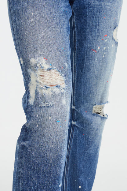 BAYEAS High Waist Distressed Paint Splatter Pattern Jeans