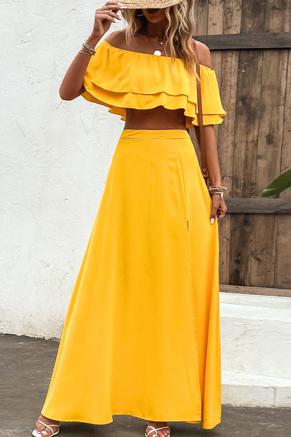 Layered Crop Top and Split Maxi Skirt Set Trendsi