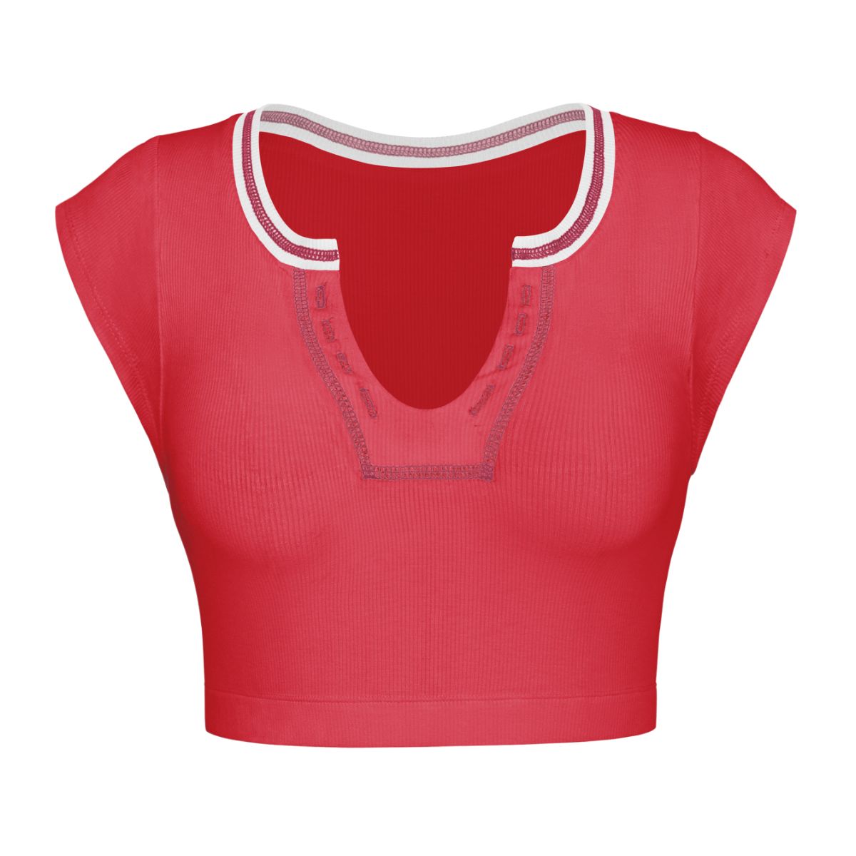 Notched Neck Cap Sleeve Cropped Tee Trendsi