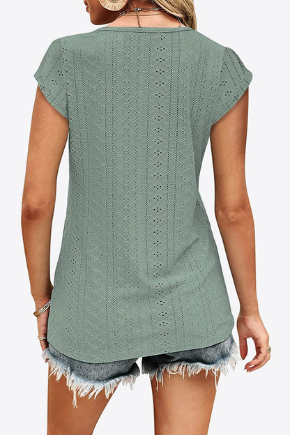 Eyelet Contrast V-Neck Tee