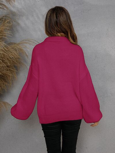 Half Zip Dropped Shoulder Sweater