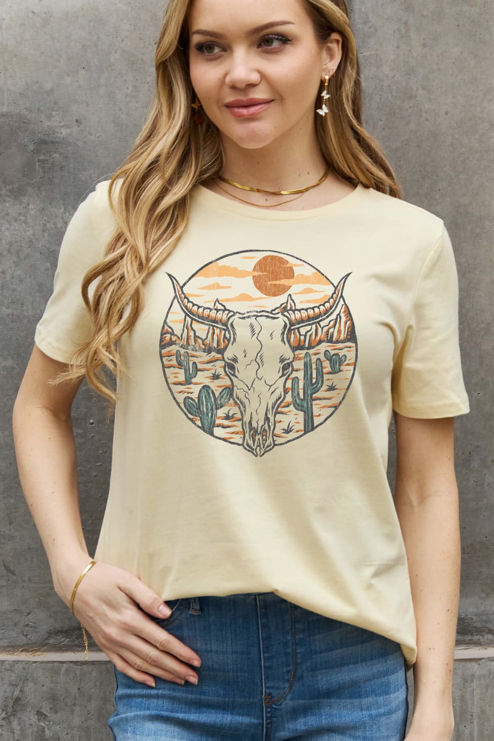 Simply Love Bull Cactus Graphic Cotton Tee