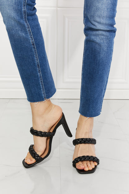 In Love Double Braided Block Heel Sandal in Black Trendsi