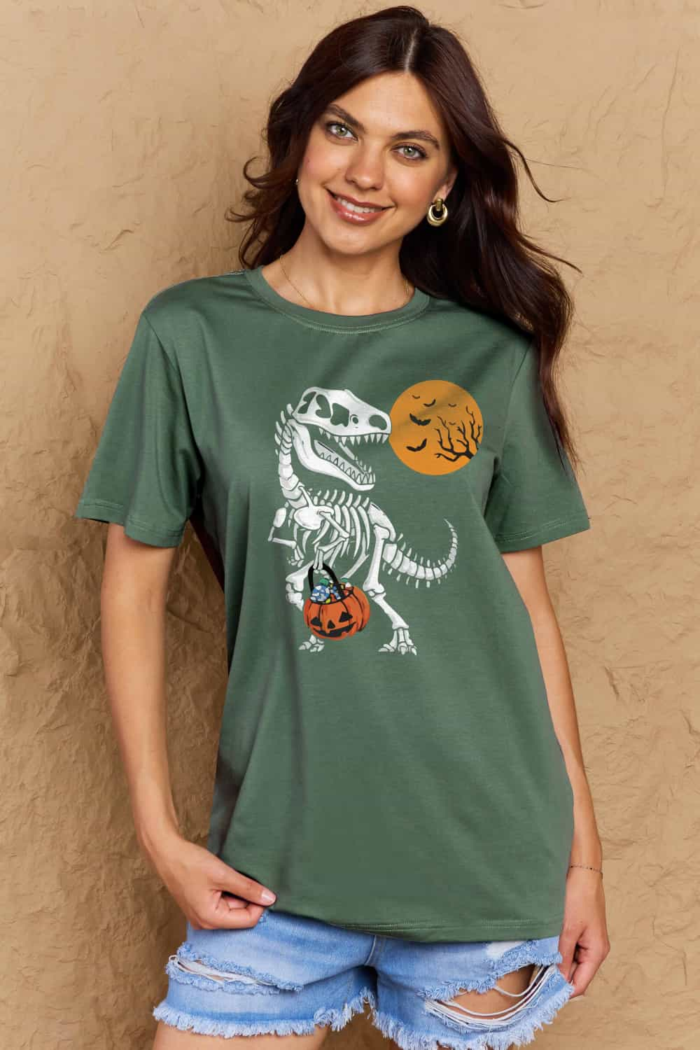 Simply Love Dinosaur Skeleton Graphic Cotton T-Shirt