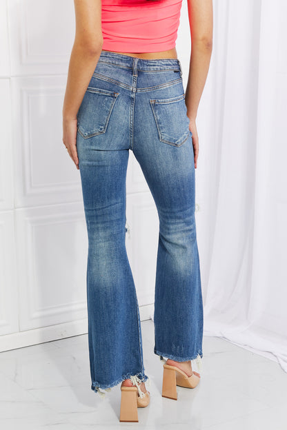 Hazel High Rise Distressed Flare Jeans Trendsi