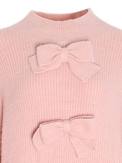 Bow Mock Neck Lantern Sleeve Sweater