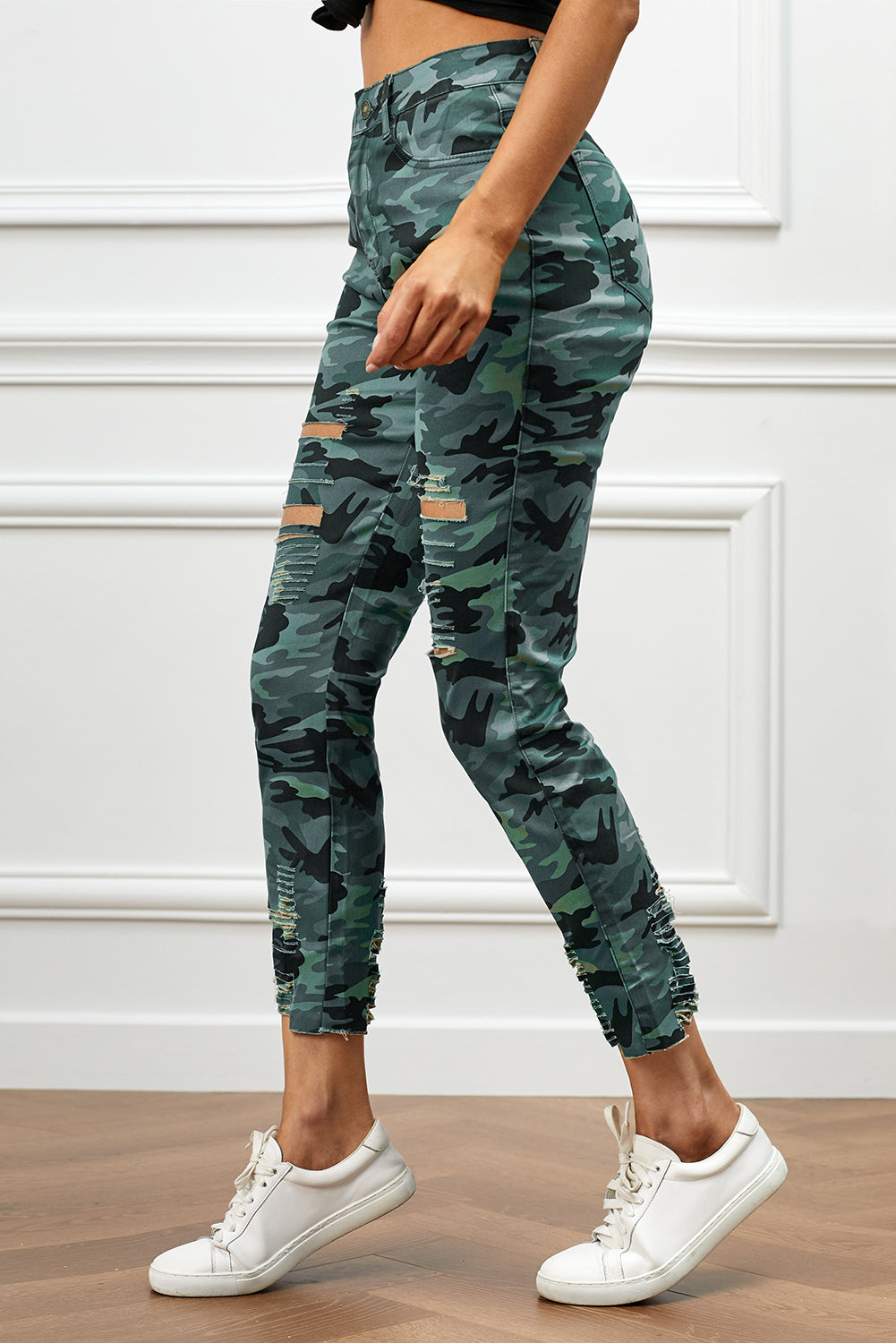 Distressed Camouflage Jeans Trendsi