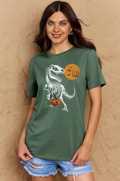 Simply Love Dinosaur Skeleton Graphic Cotton T-Shirt