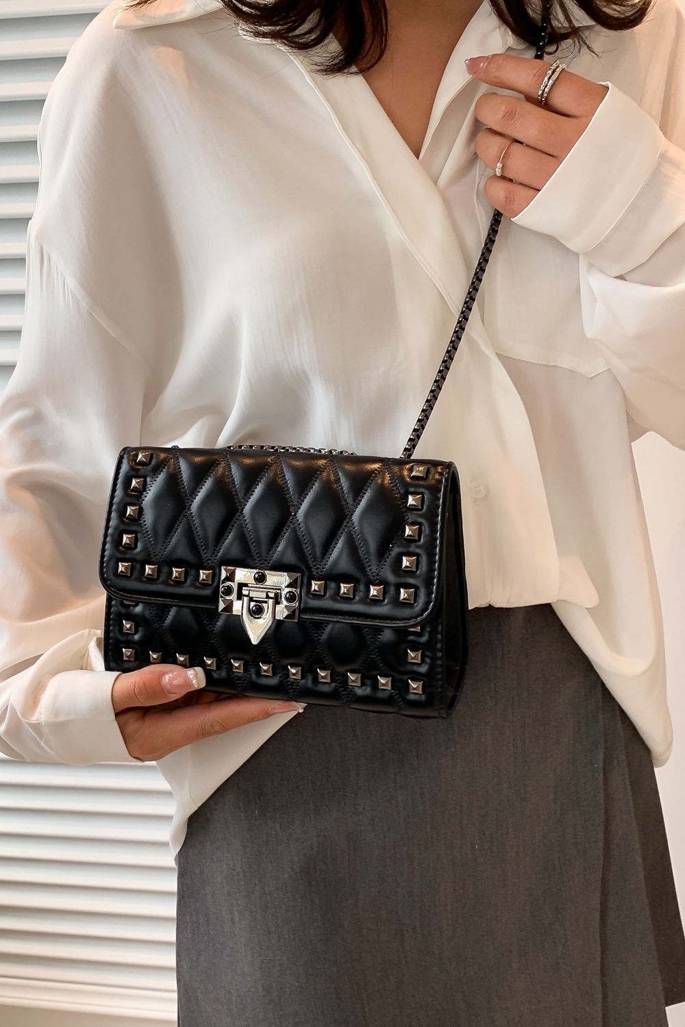 Studded PU Leather Crossbody Bag