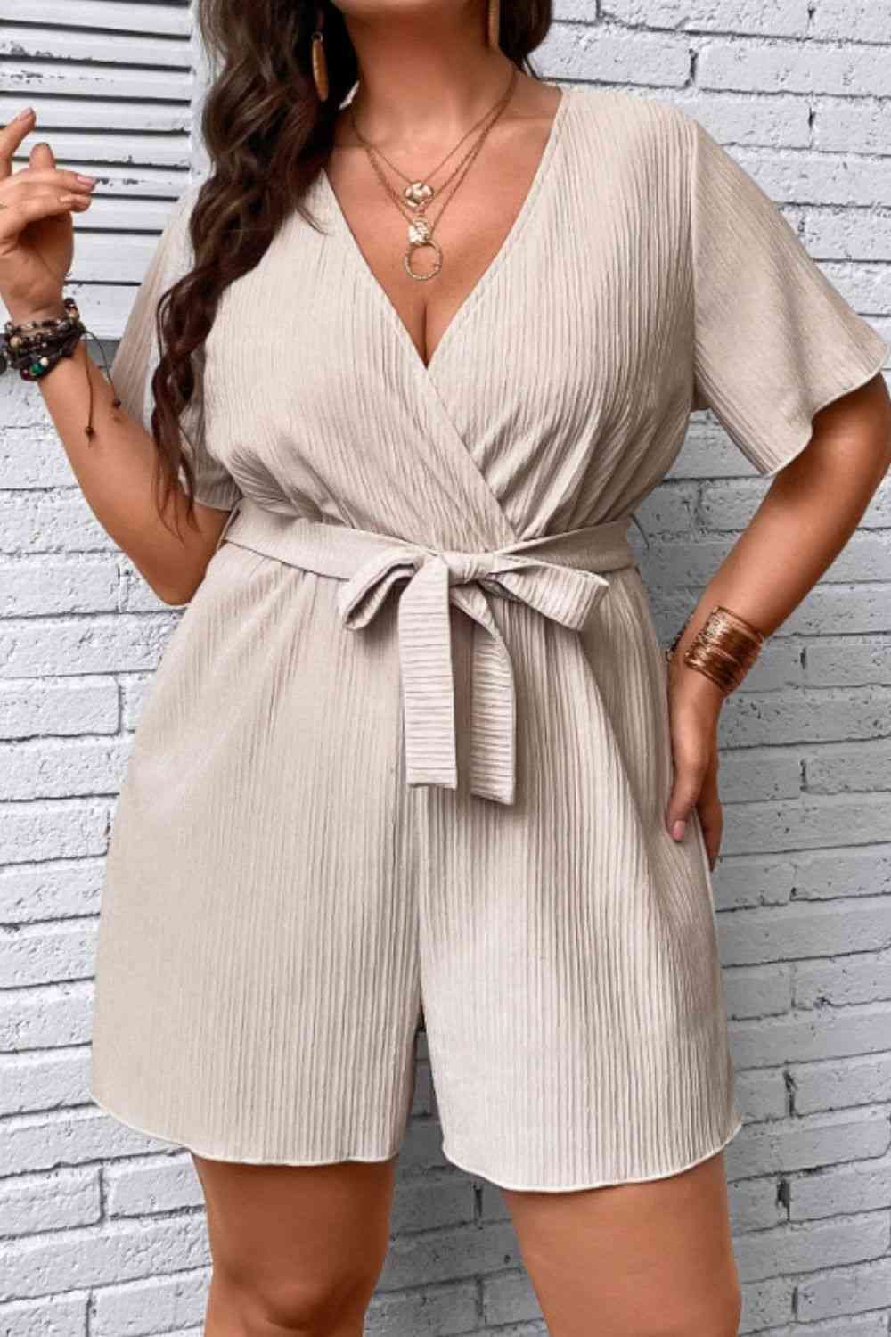 Plus+ Tie Waist Surplice Neck Romper