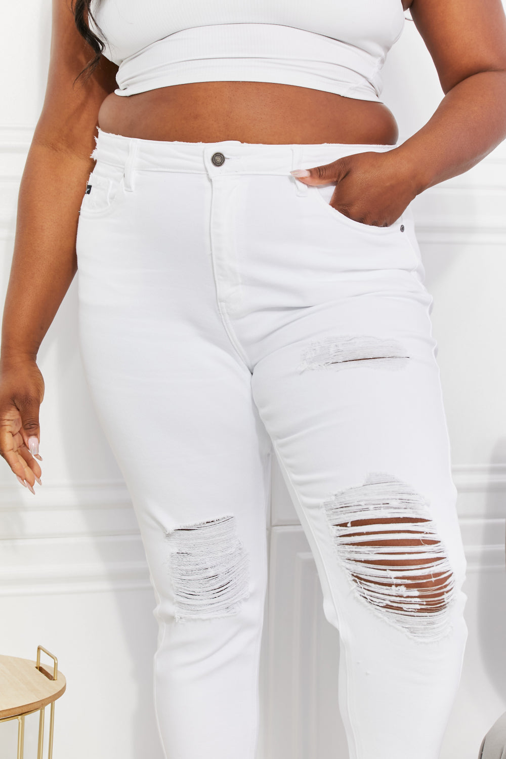 Juniper High Rise Slim Straight Distressed Jeans Trendsi