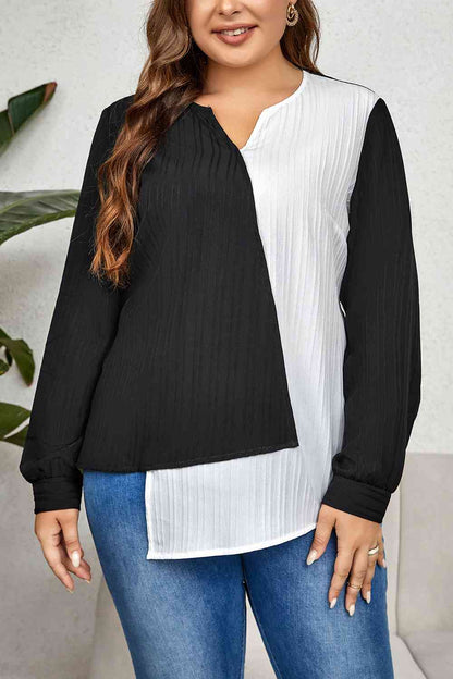 Plus+ Contrast Asymmetrical Long Sleeve Top