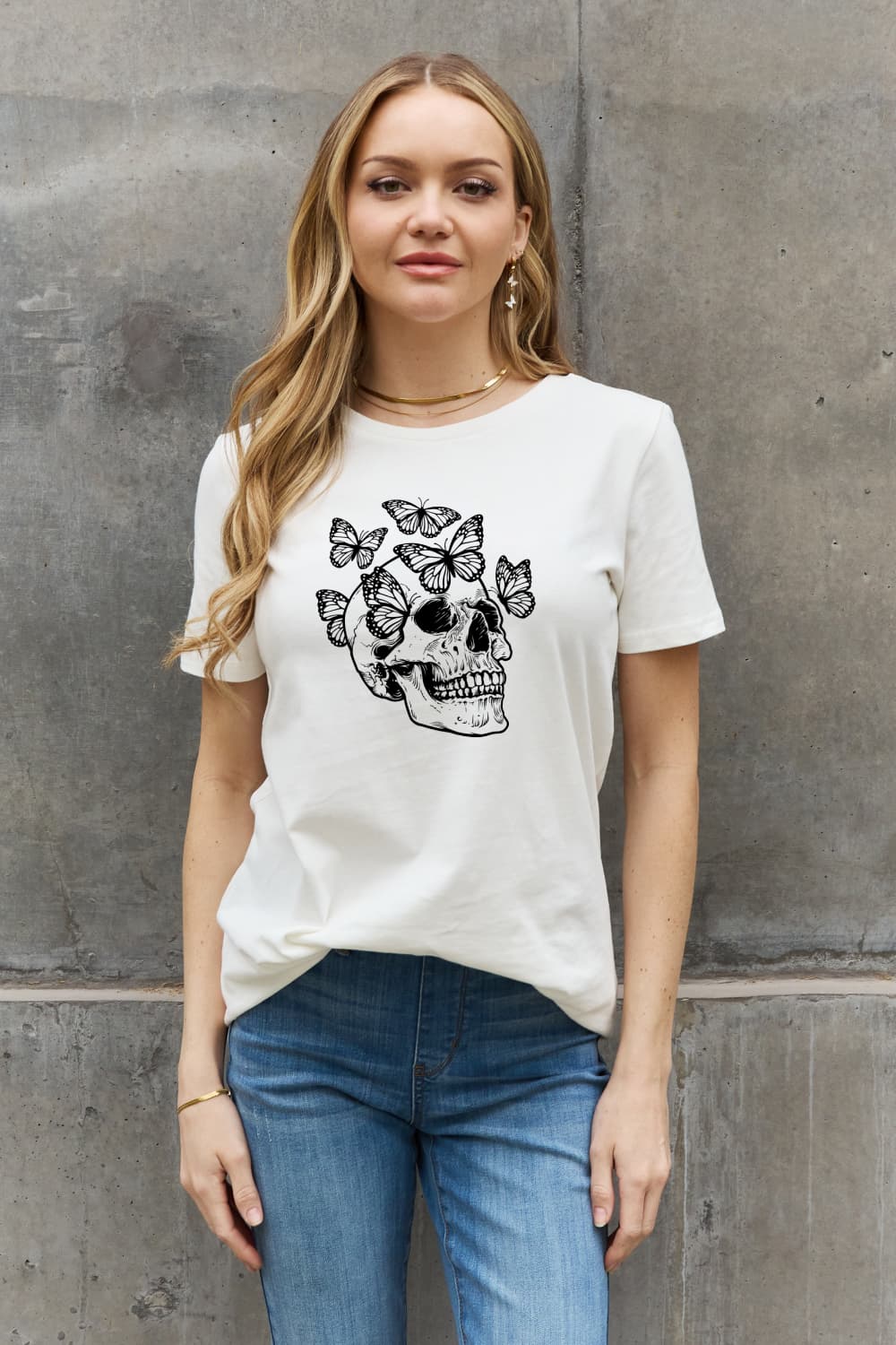 Simply Love Butterfly Skull Graphic Cotton Tee Trendsi