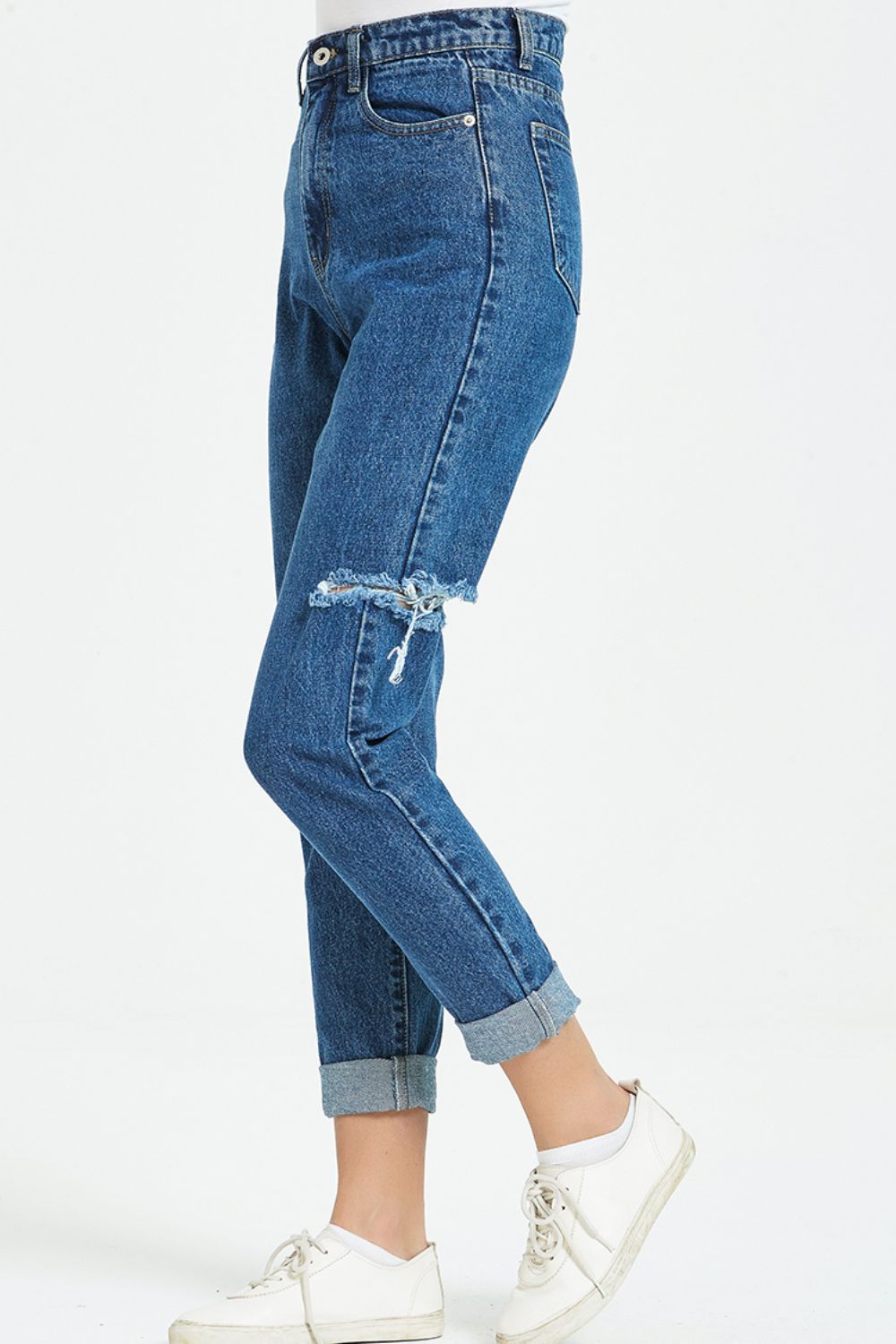 High Waist Distressed Boyfriend Jeans Trendsi