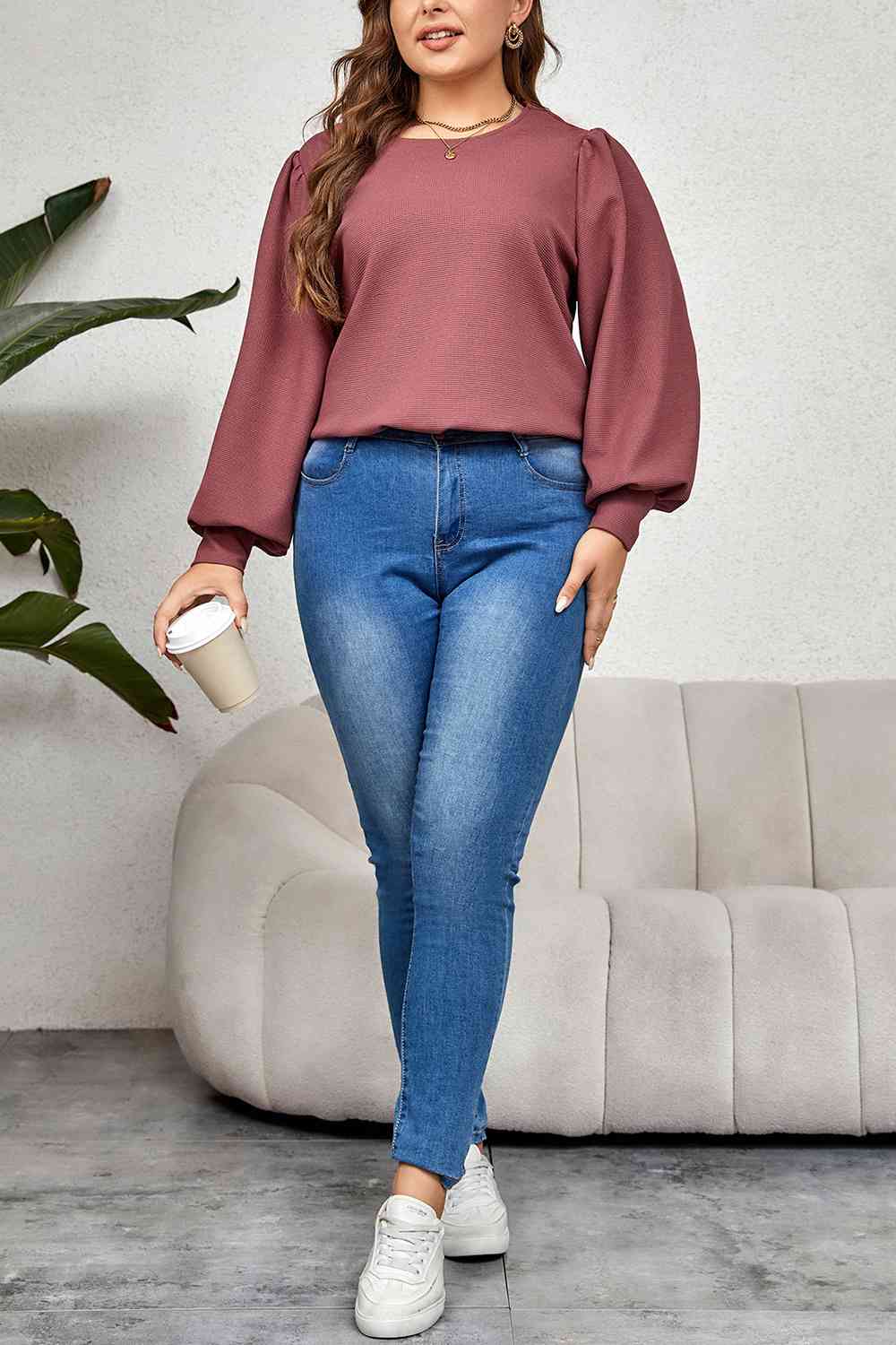 Plus+ Round Neck Puff Sleeve Top