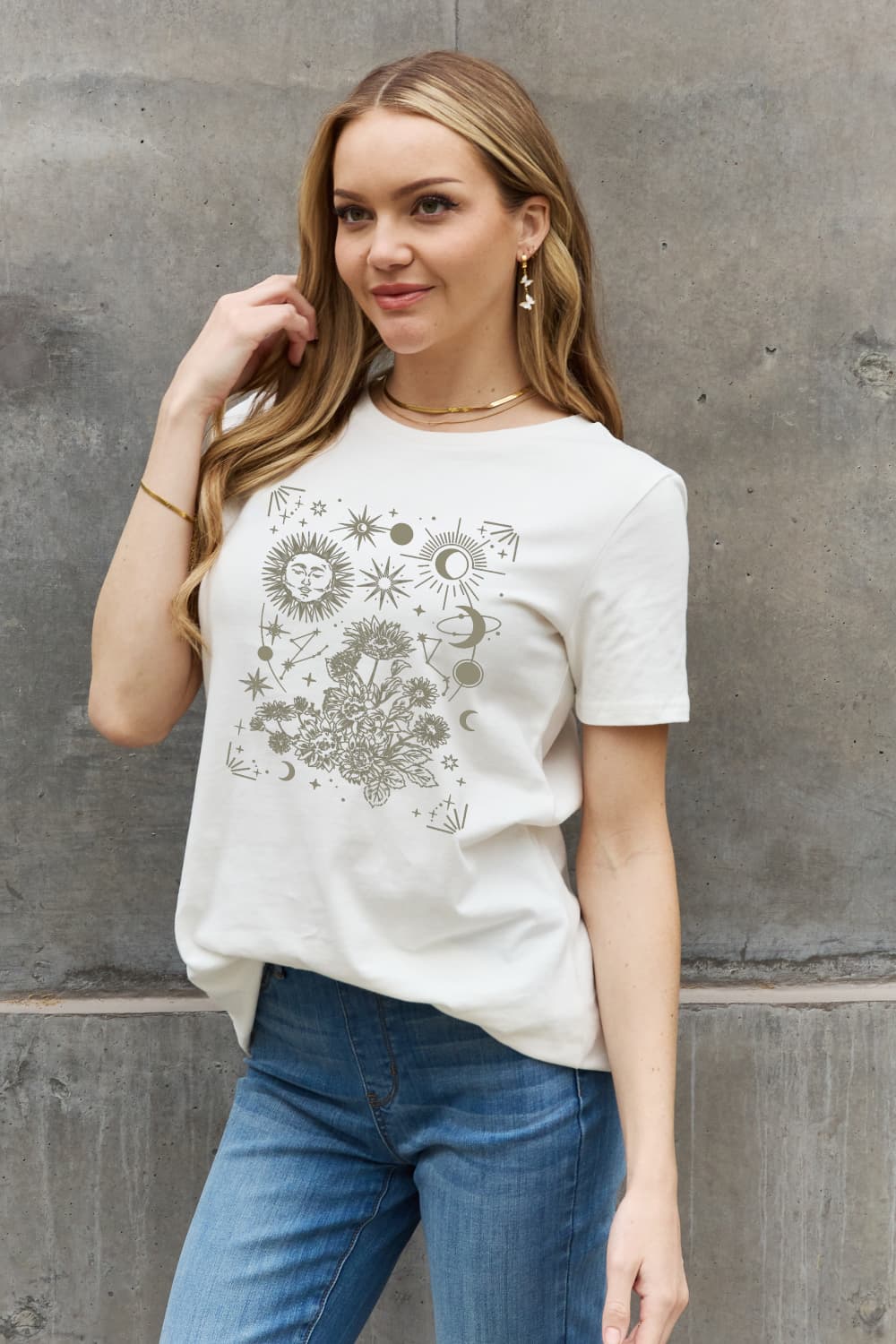 Simply Love Celestial Graphic Short Sleeve Cotton Tee Trendsi