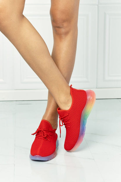 Runner's Delight Color Block Lace-Up Sneaker in Red Trendsi