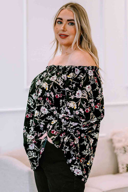 Plus+ Floral Frilled Off-Shoulder Blouse