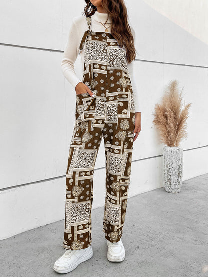 Printed Straight Leg Jumpsuit with Pockets Trendsi