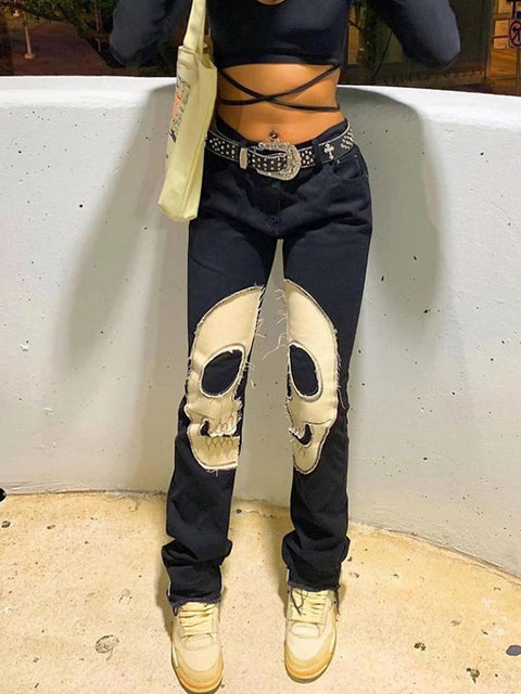 Printed Skull Bootcut Jeans Lola’s Hidden Gem