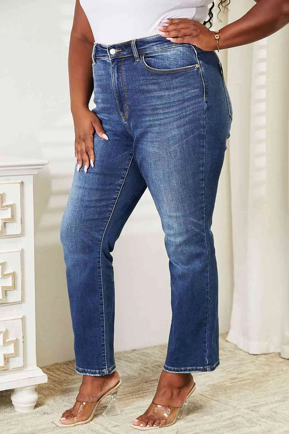 Judy Blue High Waist Contrast Wash Thermal Straight Jeans