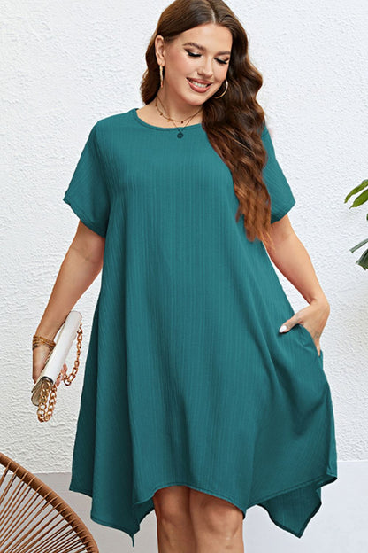 Gem Plus Round Neck Handkerchief Hem Dress Trendsi