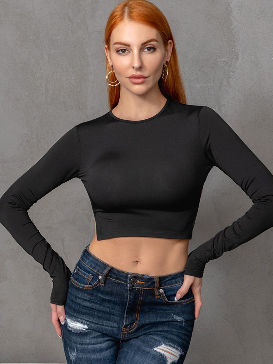 Round Neck Cropped Backless Tie Back Top Trendsi