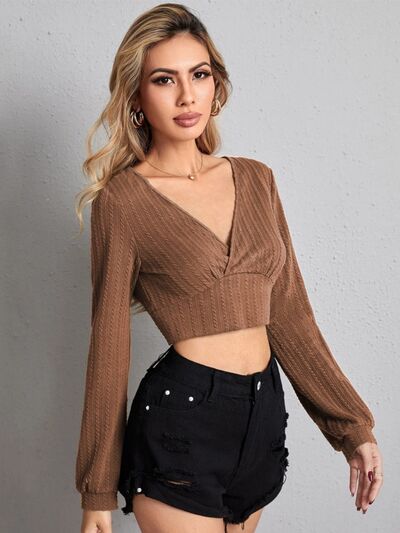 Textured Surplice Long Sleeve T-Shirt